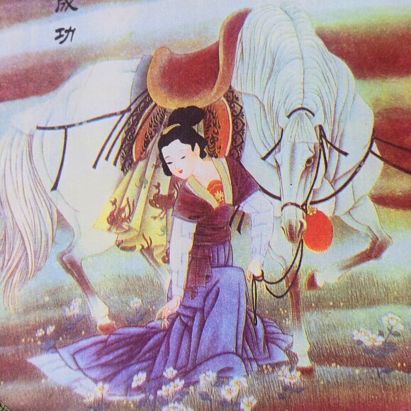 Set of 5 Chinese Silk Round Paddle Hand Fans Geisha Women Bamboo Hand Painted - Picture 8 of 16